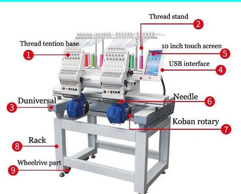 12 Colore 6 teste Macchina di ricamo al computer con 4 teste e tavolo di lavoro Dimensione 500*1200